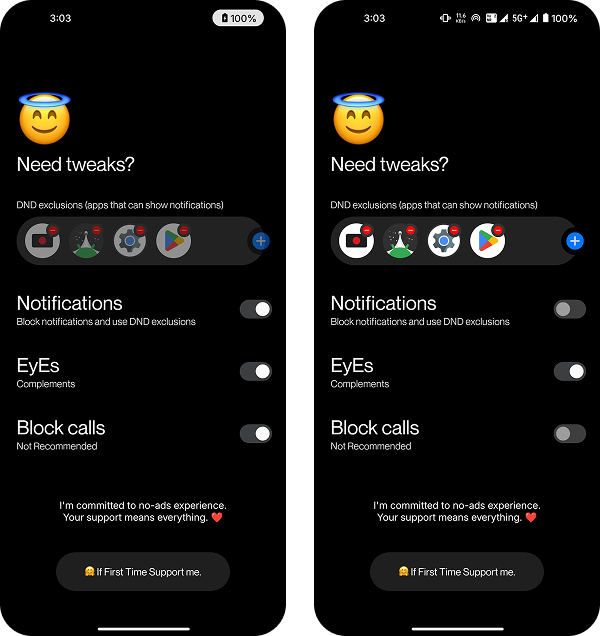 App settings interface